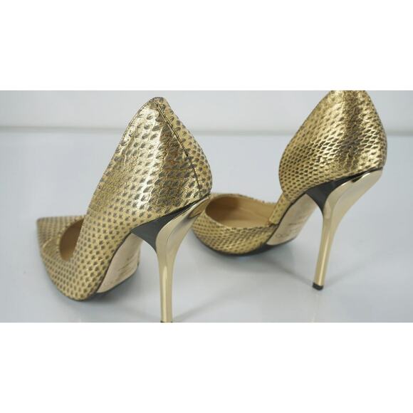Jimmy Choo WIllis Gold Snake Half d'Orsay Pointy Pumps High Heels - Picture 8 of 12